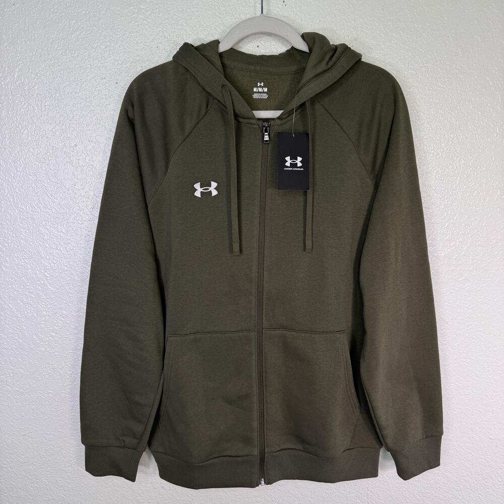 Under Armour Jacket Mens Medium Green Rival Fleece FZ Hoodie Full Zip Casual NEW